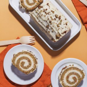 White Chocolate Glazed Carrot Cake Roll