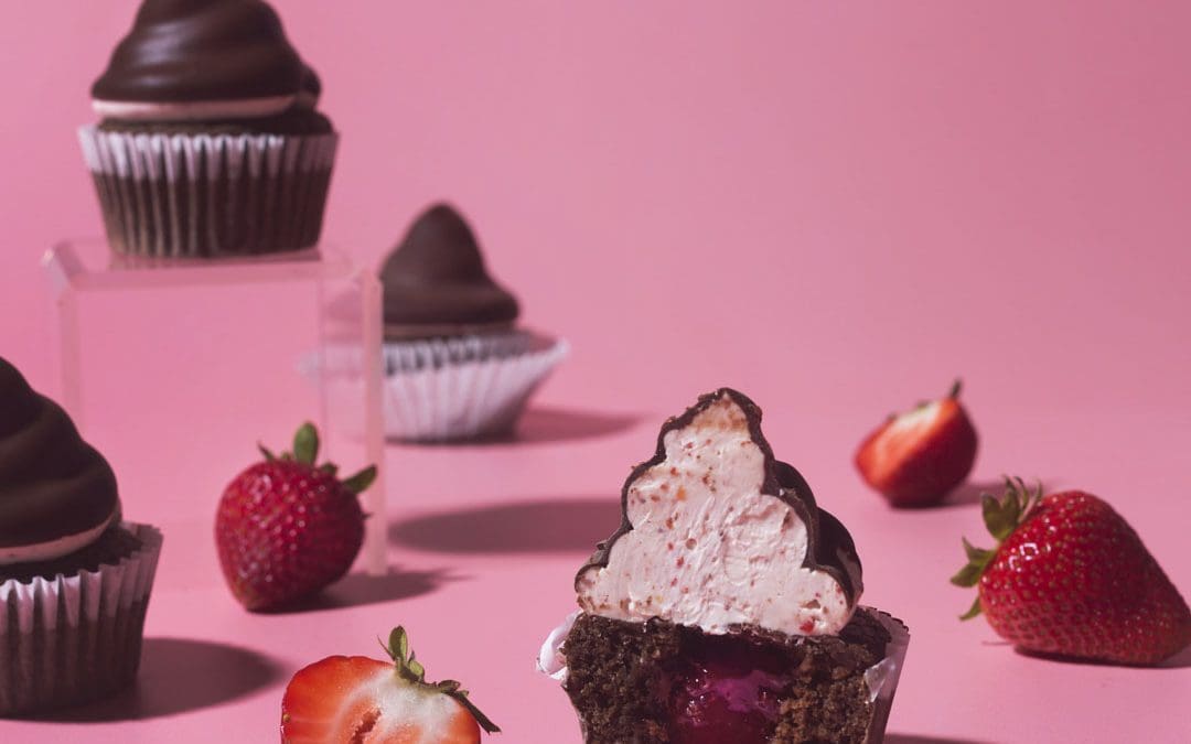 Dark Chocolate-Strawberry Hi-Hat Cupcakes
