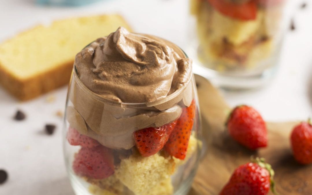 Cake Parfait with Strawberries and Chocolate Mousse