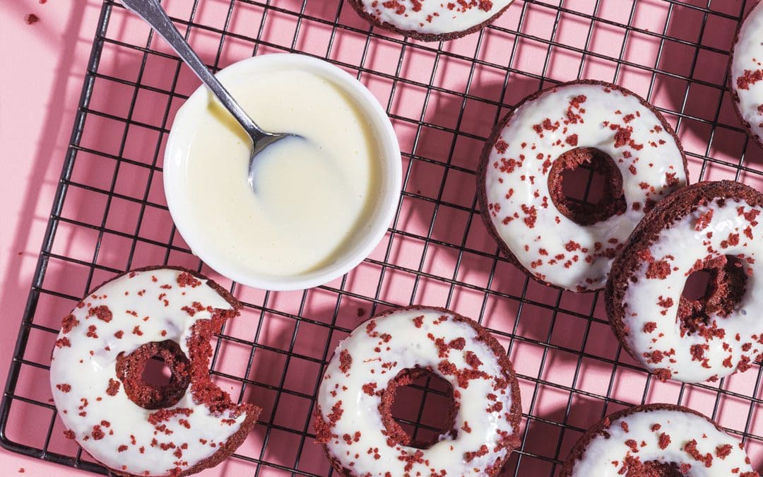 Red Velvet Donuts with White Glaze