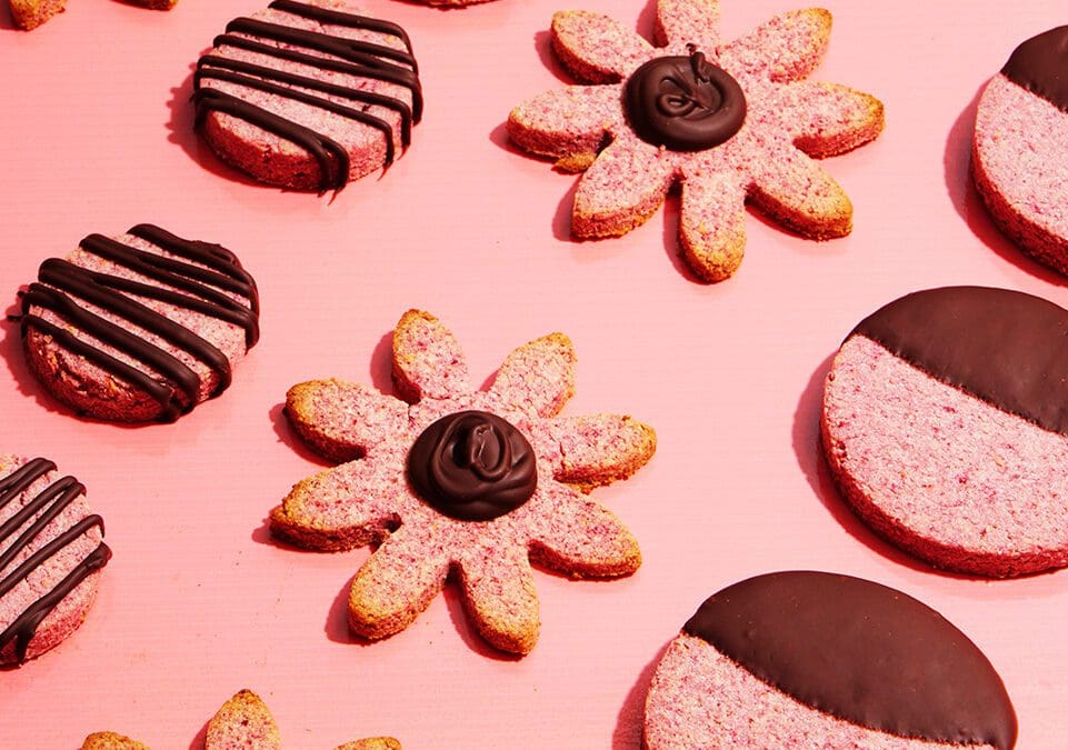 Chocolate Dipped Raspberry Shortbread Cookies