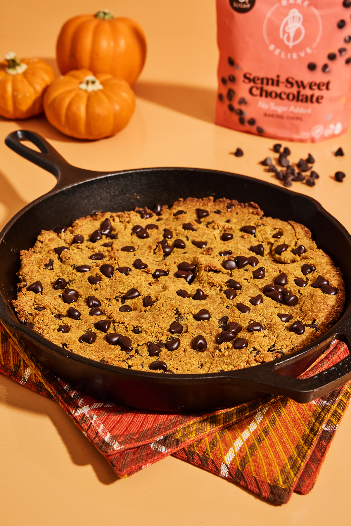 Bake Believe Pumpkin Chocolate Chips Skillet Cookie