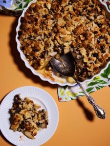 Pear Crumble Dessert made with Bake Believe Baking Chips
