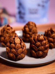 Pinecone shaped brownies made using Bake Believe